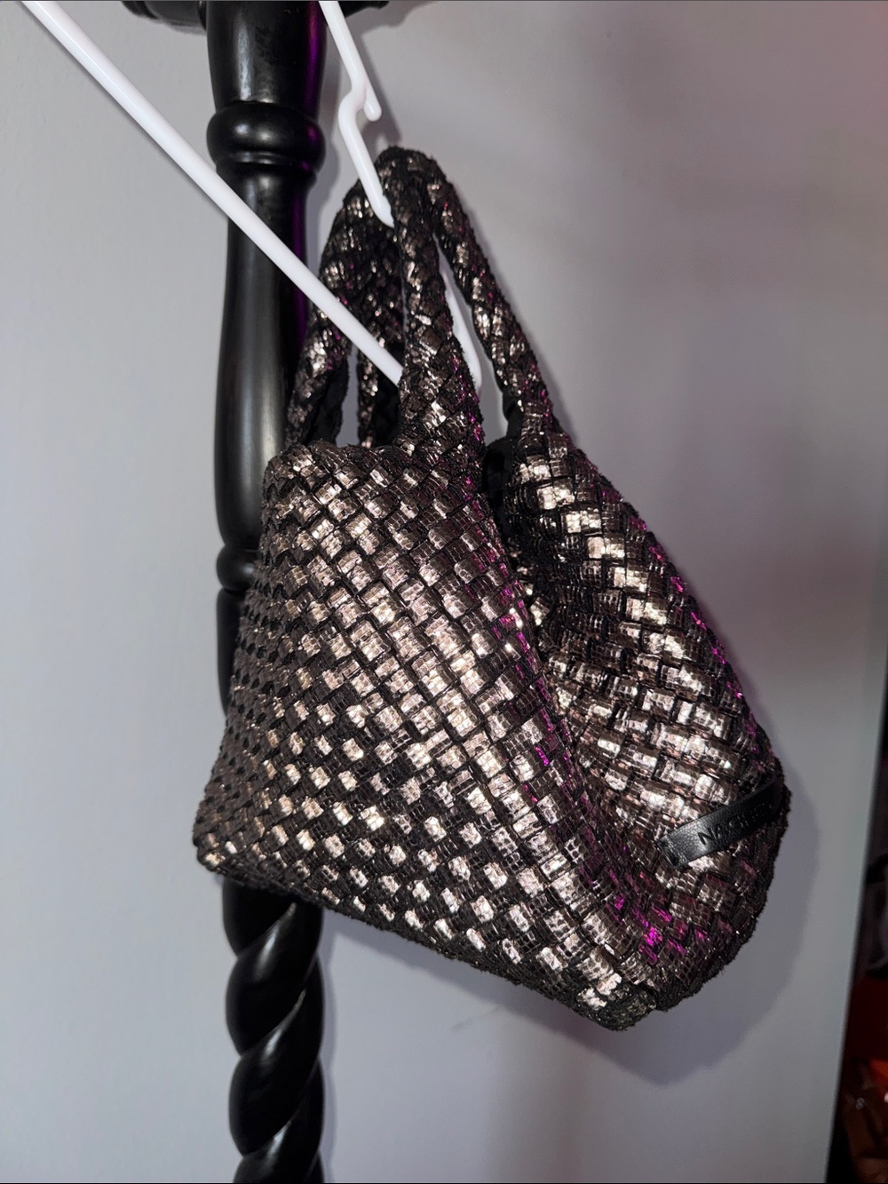Rare Naghedi Metallic Woven Mini Tote Bronze